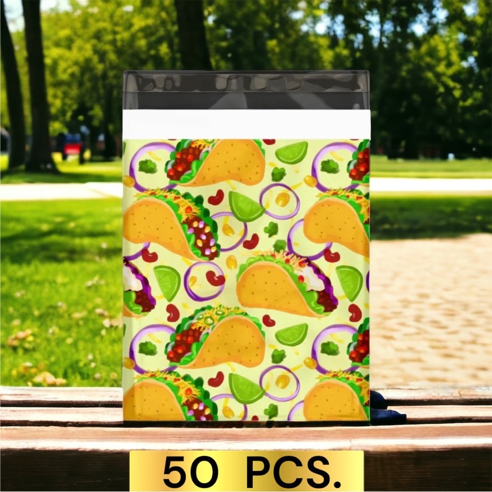 50 10X13 Poly Mailers, Tacos Taco Shipping Envelopes PRICE IS FIRM - Picture 2 of 5